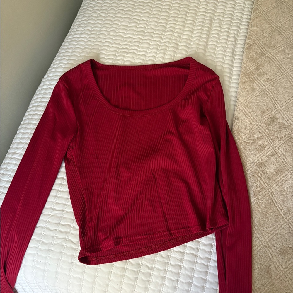 SHEIN Red Fitted Crop Long Sleeve Blouse